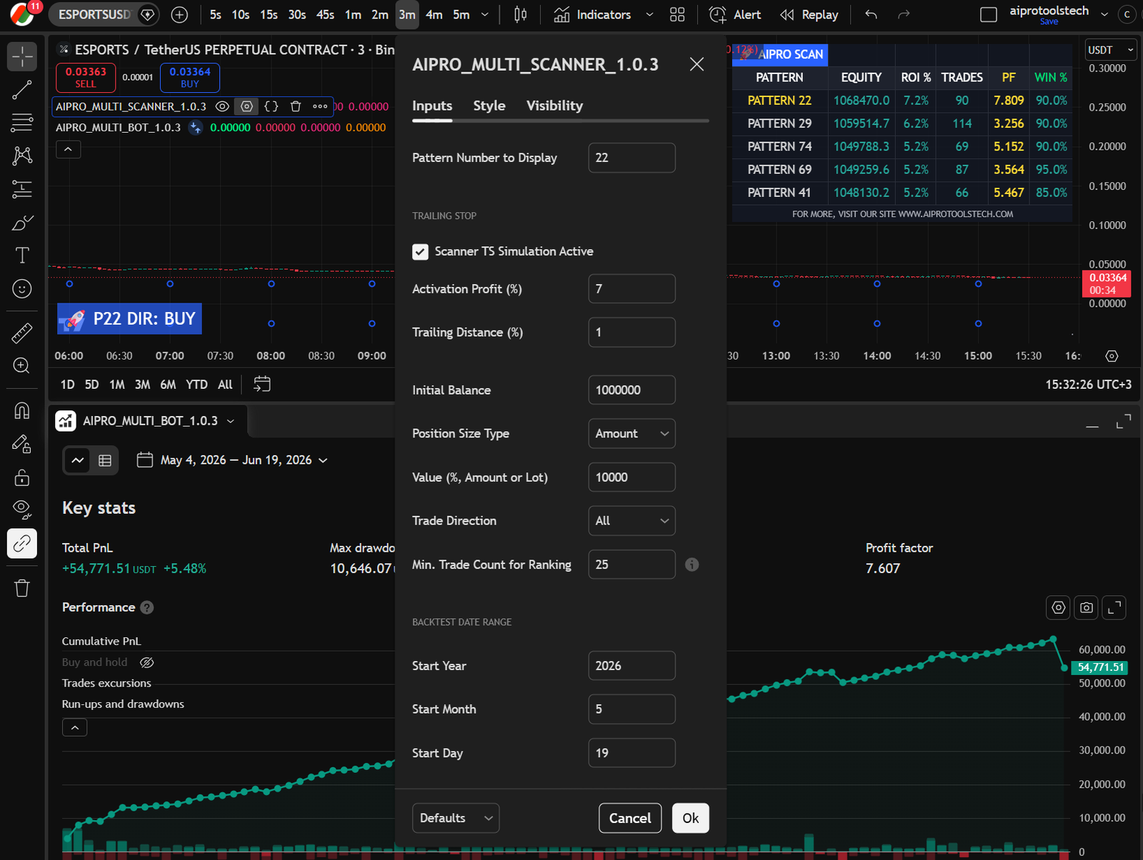 Strategy Settings - Backtest Date Range